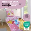 A bed with Disney Princess themed bedding, including a pillow and duvet cover, displayed in a room setting. Produktbild-Vorschau