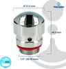 A chrome-plated plumbing part with measurement indicators. Produktbild-Vorschau