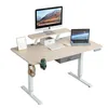 An adjustable height desk with a computer monitor, laptop, keyboard, and accessories. Produktbild-Vorschau