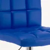 A close-up view of a blue upholstered bar stool. Produktbild-Vorschau