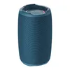 A blue cylindrical Bluetooth speaker with a textured surface and a light ring on top. Produktbild-Vorschau