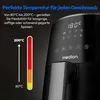 A close-up of a black air fryer with a digital display and a temperature gauge illustration. Produktbild-Vorschau