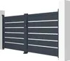 A dark gray double swing gate is shown in front of white pillars. Produktbild-Vorschau