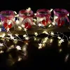 Four glass jars decorated with red and white checkered ribbon and red heart ornaments, each with a number on it, are arranged on a wooden surface. A string of star-shaped LED lights is draped in front of them. Produktbild-Vorschau