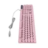 A pink keyboard with round keys and a grey USB cable is shown against a white background. Náhled obrázku produktu