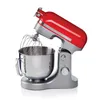A red and silver stand mixer with a whisk attachment is shown against a white background. Podgląd zdjęcia produktu