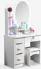Coiffeuse avec miroir rond et tabouret pour la chambre Voir les images du produit 7