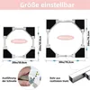 Diagrams showing the minimum and maximum sizes of a washing machine stand, with dimensions and labels. Produktbild-Vorschau