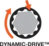 A graphic illustrating the 'Dynamic-Drive' feature of a tool, showing a hexagonal socket engaging with a bolt head, with arrows indicating rotational force. Náhľad obrázku produktu