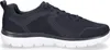 Side view of a navy blue Skechers sneaker with a white sole. Produktbild-Vorschau