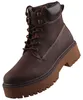 Auf dem Bild ist ein brauner Stiefel zu sehen der eine robuste Sohle und Schnürsenkel hat. Der Stiefel wird von der linken Seite gezeigt sodass der Außenbereich sichtbar ist. Produktbild-Vorschau