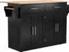 A black kitchen island with a wooden top is shown against a white background. Voir les images du produit