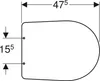 A top-down view of a toilet seat with dimensions indicated. Anteprima dell’immagine prodotto