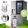 A marketing image showcasing an LG refrigerator with various features highlighted. Produktbild-Vorschau