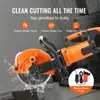 A close-up marketing image of an orange and black electric concrete saw with water spraying from the blade, highlighting its dust-free cutting feature. Anteprima dell’immagine prodotto