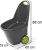 A dark gray garden cart with a green handle and wheel, shown with dimensions indicated by text and lines. Podgląd zdjęcia produktu