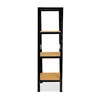 A black metal shelving unit with wooden shelves, shown against a white background. Podgląd zdjęcia produktu