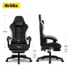Two views of a gaming chair with dimensions indicated by lines and text. Produktbild-Vorschau