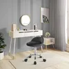 A modern vanity set with a stool in a well-lit room. Produktbild-Vorschau
