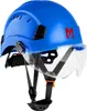 A blue safety helmet with a clear visor and straps, shown against a white background. Náhled obrázku produktu