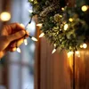 A hand is shown decorating a Christmas wreath with string lights. Voir les images du produit
