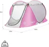 A pink and white pop-up tent shown from a diagonal angle on a white background. Produktbild-Vorschau
