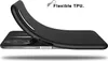 A black smartphone case is shown partially covering a smartphone, with text indicating it is made of flexible TPU. Produktbild-Vorschau
