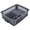A gray plastic dish rack with multiple compartments for drying dishes. Produktbild-Vorschau