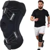 A product shot of a knee brace next to a lifestyle shot of a man running. Produktbild-Vorschau