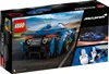The image shows the back and side of a LEGO Speed Champions McLaren Elva (76902) set box, with inset images of the assembled car and its interior. Podgląd zdjęcia produktu
