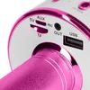 A close-up view of the ports and controls on a pink and white karaoke microphone. Produktbild-Vorschau