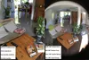 A split image showing a living room scene with and without a fisheye lens. Produktbild-Vorschau
