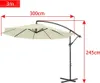 A beige cantilever umbrella with dimensions indicated. Voir les images du produit