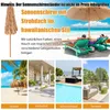 Collage showing a Hawaiian-style straw umbrella on a beach, people relaxing under umbrellas, and various outdoor settings like a backyard, poolside, and patio. Anteprima dell’immagine prodotto