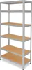 A metal shelving unit with wooden shelves against a white background. Produktbild-Vorschau