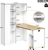 A diagram showing the dimensions of a white and wood folding desk with shelves. Produktbild-Vorschau