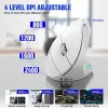 A white vertical mouse with adjustable DPI settings and RGB lighting, shown with illustrative graphics and screenshots of its use cases. Produktbild-Vorschau