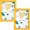 Two yellow picture frames with a tropical leaf pattern inside. Produktbild-Vorschau