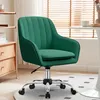 A green office chair with wheels is shown in a room with blinds in the background. Produktbild-Vorschau