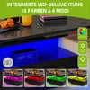 A coffee table with integrated LED lighting, showcasing different color options. Produktbild-Vorschau
