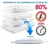 Vorher-Nachher-Vergleich von Kissen und Bettdecken, die in einem Vakuumaufbewahrungsbeutel komprimiert wurden, mit 80 % Volumenreduzierung Produktbild-Vorschau