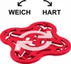 A red slatted base with text above indicating 'WEICH' (soft) and 'HART' (hard) with arrows pointing to each. Produktbild-Vorschau