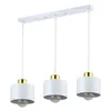A white and gold pendant light fixture with three lamps. Produktbild-Vorschau