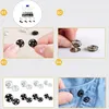 A collage of images showing different aspects of snap buttons, including a storage box, close-ups of the buttons, and an example of their application on clothing. Produktbild-Vorschau