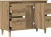 A wooden cabinet with two drawers and two doors, one of which is open, is shown against a white background. Náhľad obrázku produktu