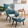 Patchwork Ohrensessel mit Hocker Massivholzbeine Produktbild-Vorschau 8
