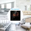 A collage of four different interior scenes, with a digital thermostat prominently displayed in the center. Náhled obrázku produktu