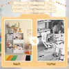 A split image showing a before and after of a child's room, with the 'after' side featuring an organized toy shelf and the 'before' side showing a messy play area. Podgląd zdjęcia produktu