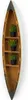 A wooden shelf shaped like a canoe, mounted on a white wall, with three small potted plants on its shelves. Podgląd zdjęcia produktu