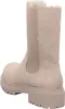 A rear view of a beige Chelsea boot with a lug sole and faux fur lining. Náhled obrázku produktu